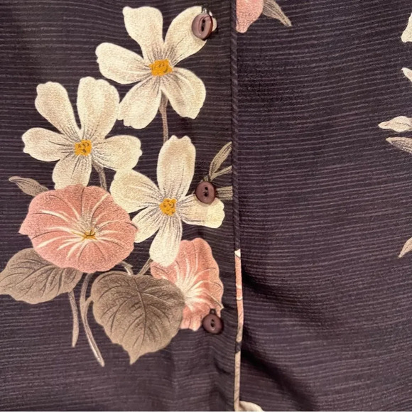 Vintage Rena Rowan Button Front Short Sleeve Brown Pink‎ Floral - Picture 5 of 6